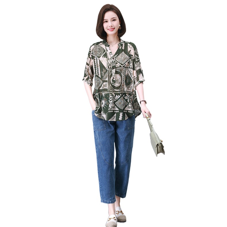 时尚拼接印花镶钻套装宽松显瘦气质女装优雅百搭休闲上衣,女装套装/套裙,叶笙衣