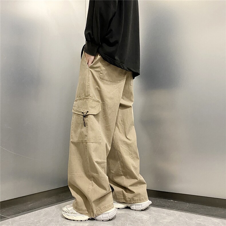 潮牌宽松直筒休闲长裤美式机能高街阔腿裤工装裤男K07142-P45,男装休闲裤,星座308B-1