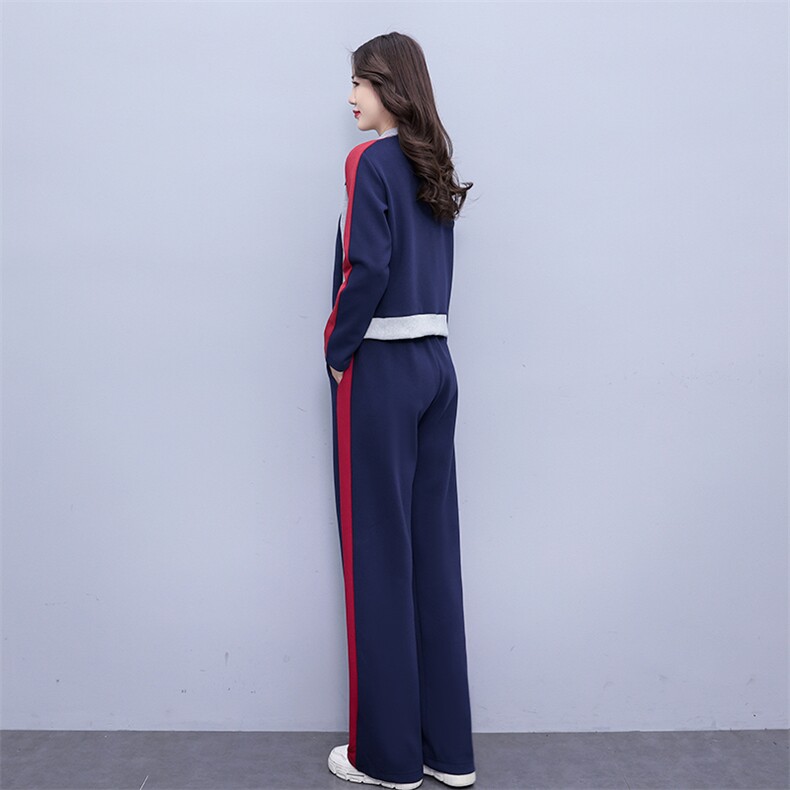运动套装女春秋2025新款时尚显瘦开衫拼色休闲服立领卫衣两件套棉,女装套装/套裙,凝聚力