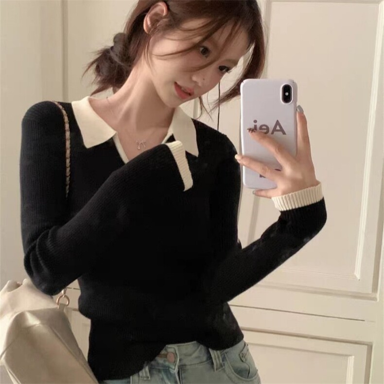 新款v领纯色针织套头上衣女,针织衫/毛衣,锦瑟羊绒