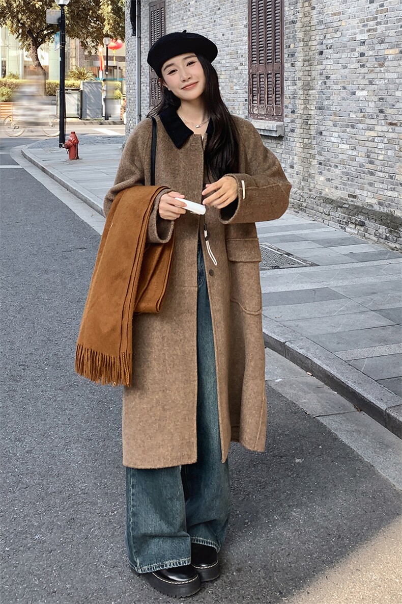 双面羊毛大衣女2024冬季加厚长款宽松高级感显瘦时尚法式毛呢外套,女装毛呢外套,2C212