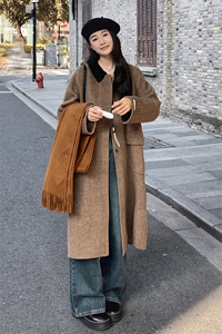 双面羊毛大衣女2024冬季加厚长款宽松高级感显瘦时尚法式毛呢外套图片