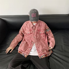 春季新款牛仔外套男女潮牌日系宽松复古做旧水洗牛仔夹克潮流，男装夹克，星座716-3