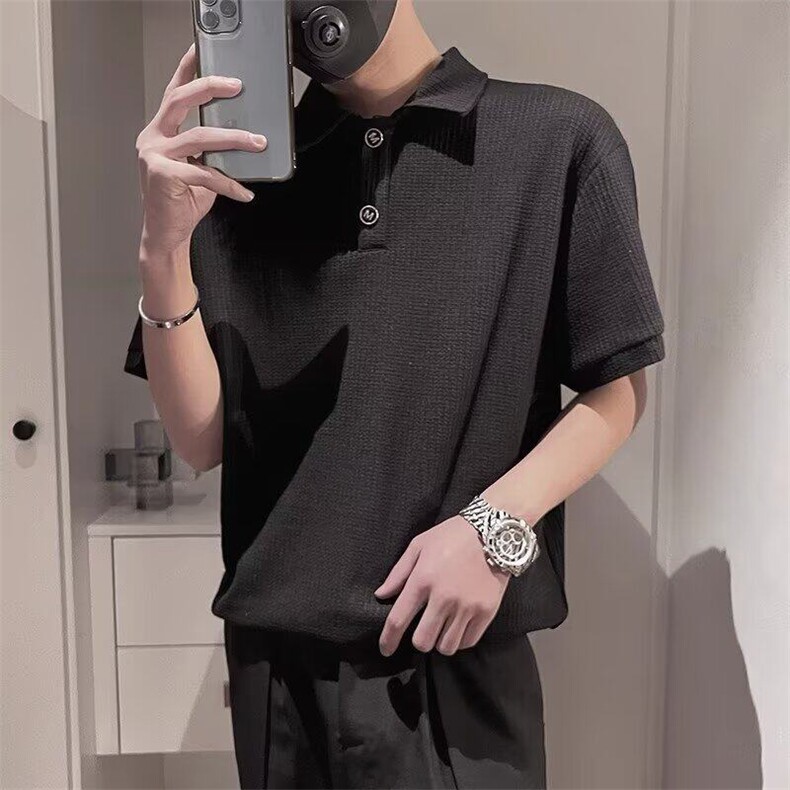 W9785-P32网图现货冰丝polo衫短袖夏季薄款韩版高级感针织半袖,男装T恤,星座1608-2