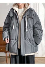棉衣男冬季新款港风宽松假两件连帽羽绒棉服D9999-P80(现货），男装棉衣，星座214-3