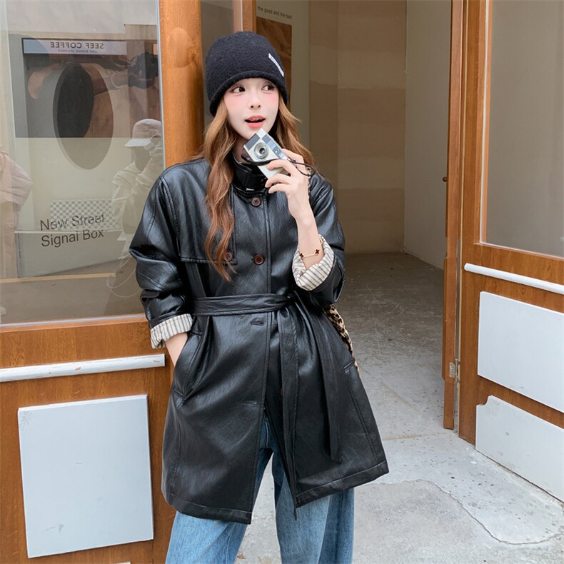 26春季时尚中长皮衣外套PF1357-P235-K499,女装皮衣,2C291