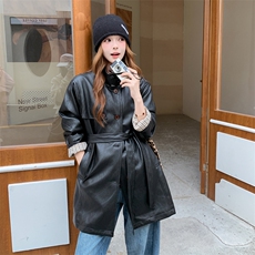 26春季时尚中长皮衣外套PF1357-P235-K499，女装皮衣，2C291