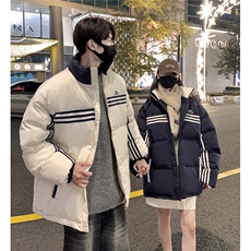 情侣装冬装美式条纹织带棉服刺绣logo棉衣休闲外套男G1100P118，男装棉衣，电商A339