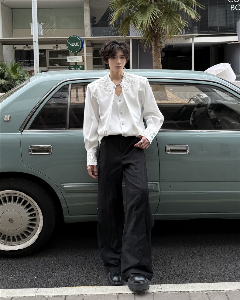 现货！25轻奢华男士蕾丝宝石纽扣假两件礼服垫肩衬衫CS167-P128,男装衬衫,电商B288