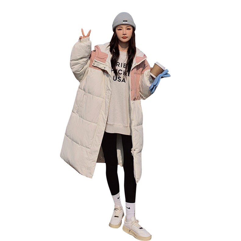 冬装撞色加厚中长款面包服棉服,女装棉衣/棉服,菡迪欧娜