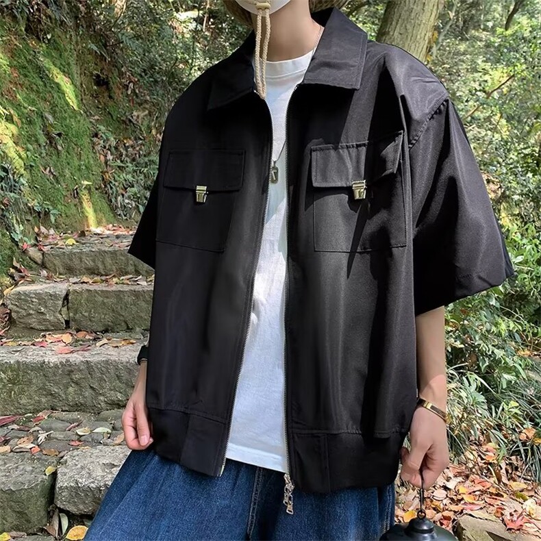 五分袖夏季潮流气质新款青春流行潮衬衫标准方领原宿纯色男简约,男装衬衫,星座716-4