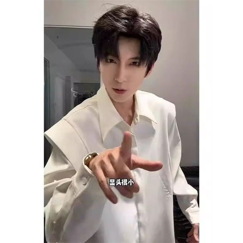 白色假两件垫肩衬衫男设计感小众韩版潮流高级感痞帅长袖衬衣外套,男装衬衫,星座506A