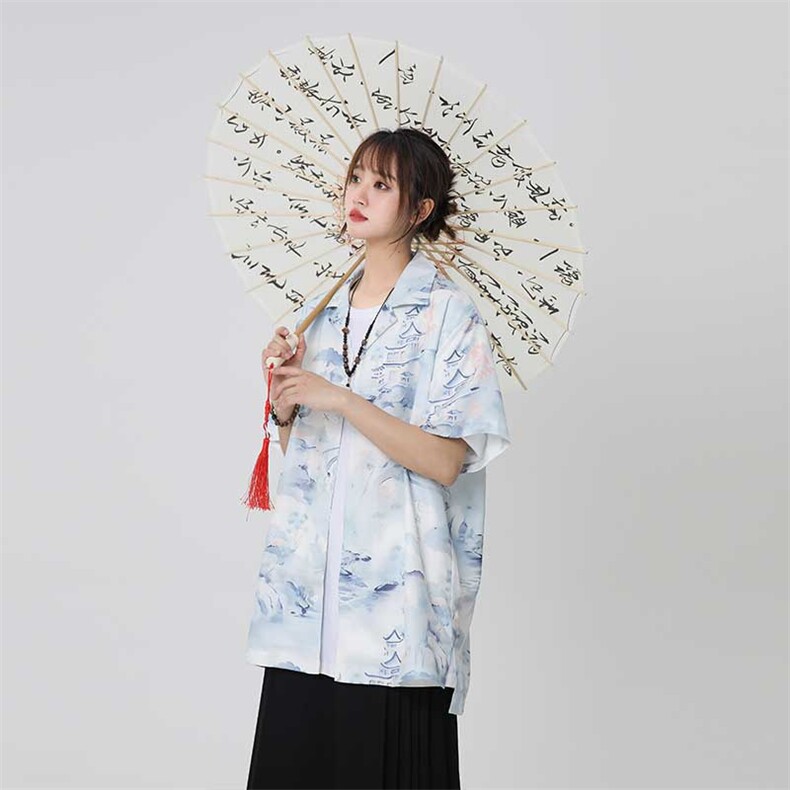控价59扎染花衬衫水墨印花风衬衫多色宽松短袖衬衫CS891P35,男装衬衫,电商A128