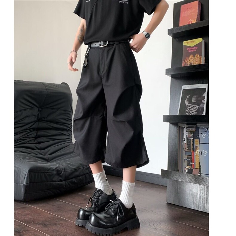 美式褶皱挺阔西装短裤男女宽松阔腿cleanfit七分裤夏K6347-P36图片