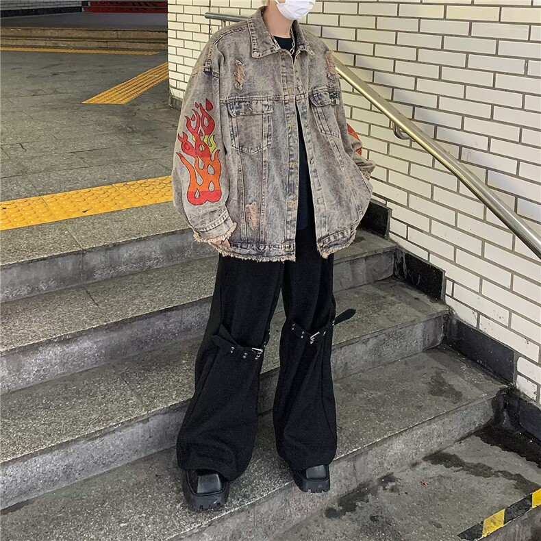 美式复古毛边火焰刺绣牛仔外套男春秋季新款水洗潮牌痞帅工装夹克,男装夹克,星座716-3