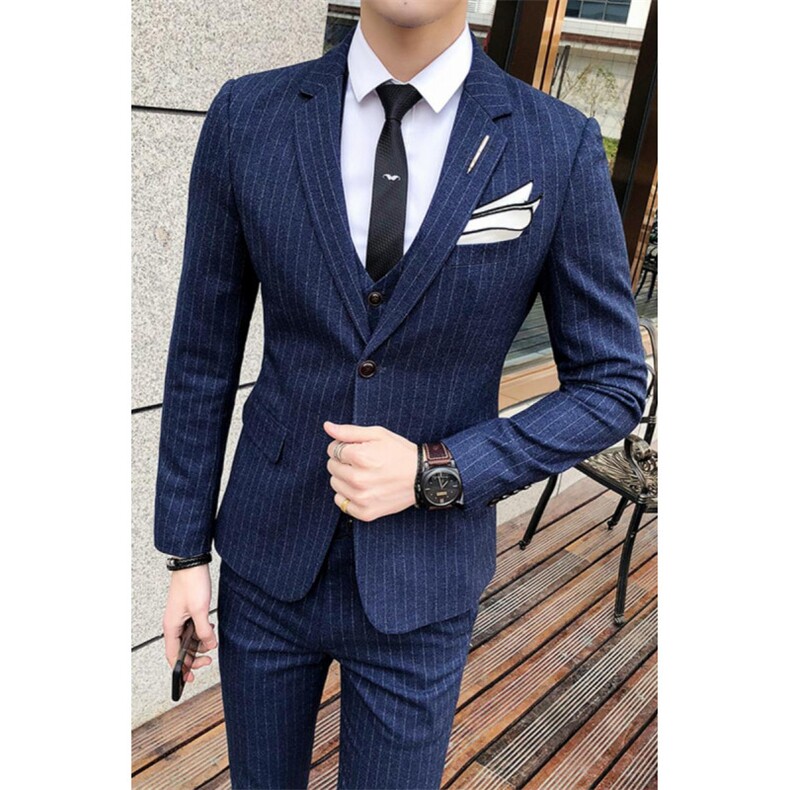 条纹两粒扣男装西服套装三件套礼服1012-W8008,男装西服套装,星座1012