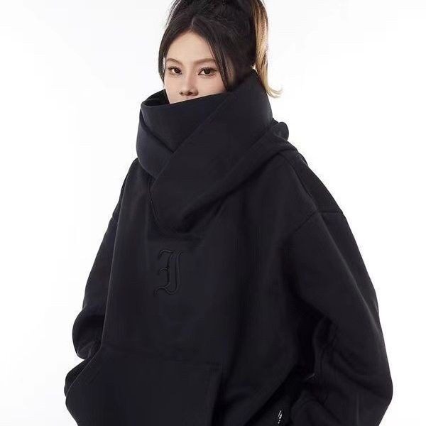 美式机能风社恐卫衣高领连帽男女秋冬加厚外套WLT011-P38加绒45,女装短外套,星座1008