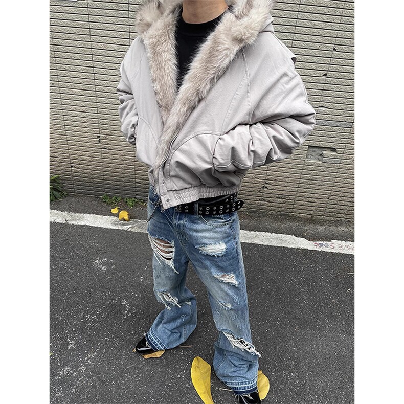 现货高品质美式高街冬季重磅硬挺短款座山雕毛领棉衣男女加厚外套,男装棉衣,电商A443