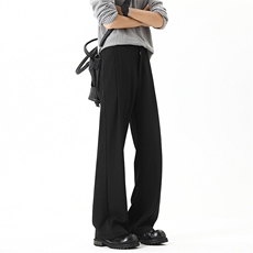 休闲西裤男秋季高街痞帅直筒弯刀裤cleanfit垂坠高级感褶皱拖地裤，男装休闲裤，电商A102