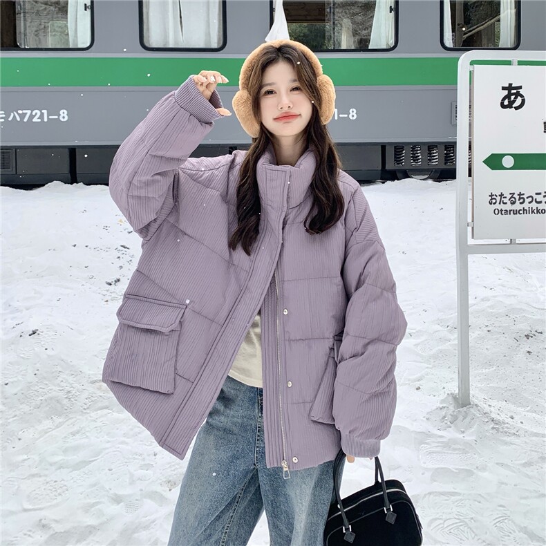 现货：冬季新款复古立领休闲面包羽绒服50绒2C135-8958P285K428图片