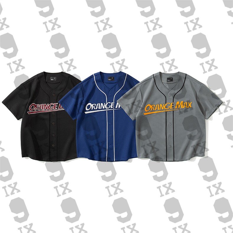 9IX男装/24AW日系夏季薄款棒球T恤薄款字母刺绣开衫GA-569，男装T恤，电商基地S007