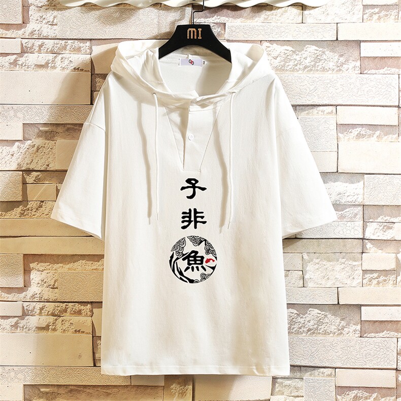 LD54070-P45连帽短袖t恤男大码胖子带帽五分袖中袖砖墙挂拍,男装T恤,电商A040A