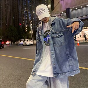 连帽牛仔外套男秋季韩版潮流痞帅衣服高级感ins潮牌夹克8863-p70图片