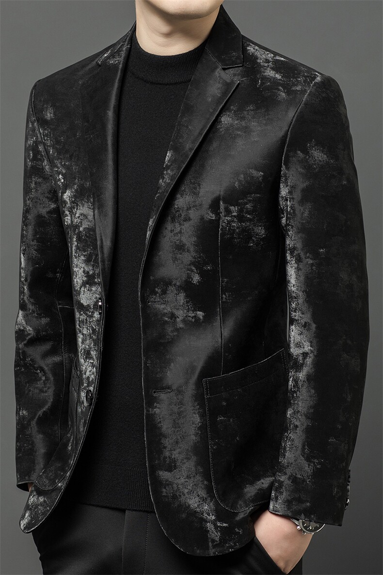 春秋款男士真皮皮衣印花西服绵羊皮外套中年商务男装休闲夹克百搭,男装夹克,电商B360A（原721A）