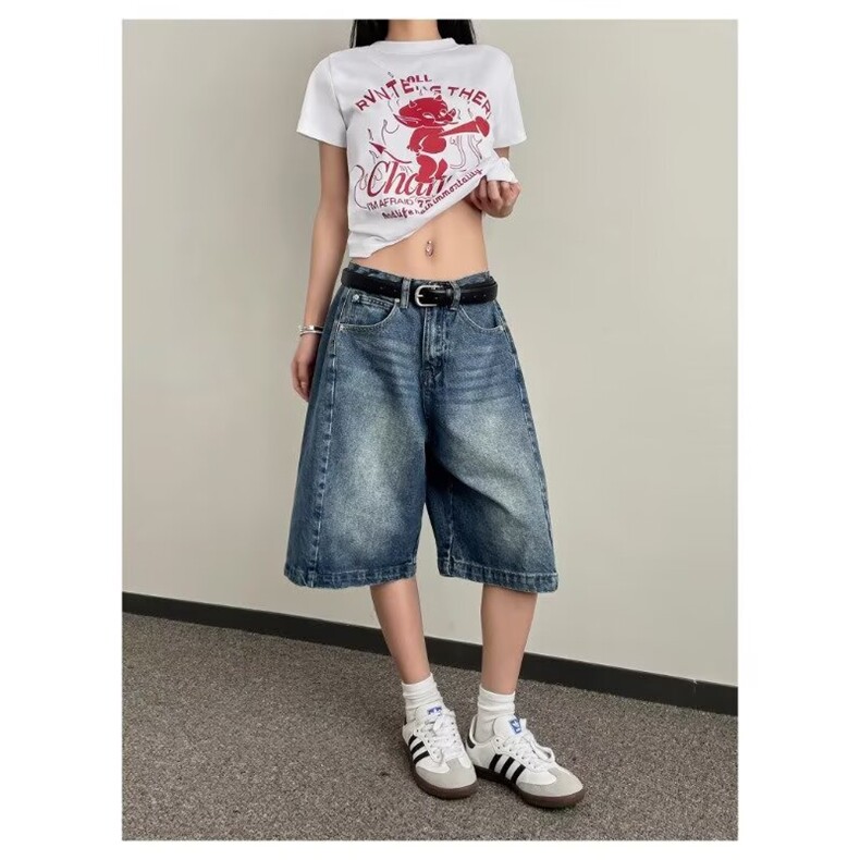 美式复古直筒五分牛仔裤男女款夏季透气宽松休闲阔腿裤DA239-P42,男装牛仔裤,星座208-5
