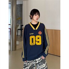 美式重磅嘻哈卫衣2026春季新款V领球衣情侣装宽松外套TXW145，女装短外套，星座516A