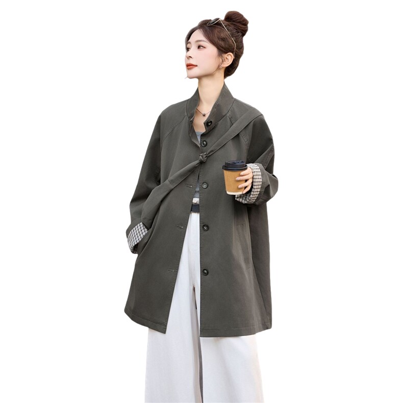 风衣女中长款2025秋季新款今年流行爆款巨好看的韩系休闲立领外套,女装风衣,牡丹诺