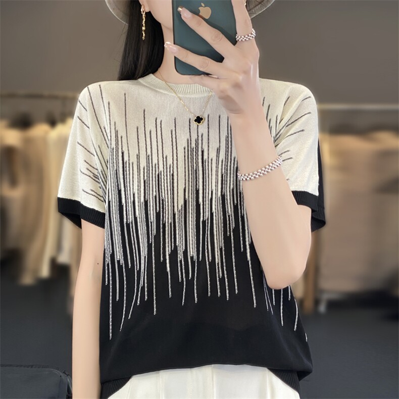 新款夏季短袖时尚百搭休闲风,女装T恤,雅尚羊绒
