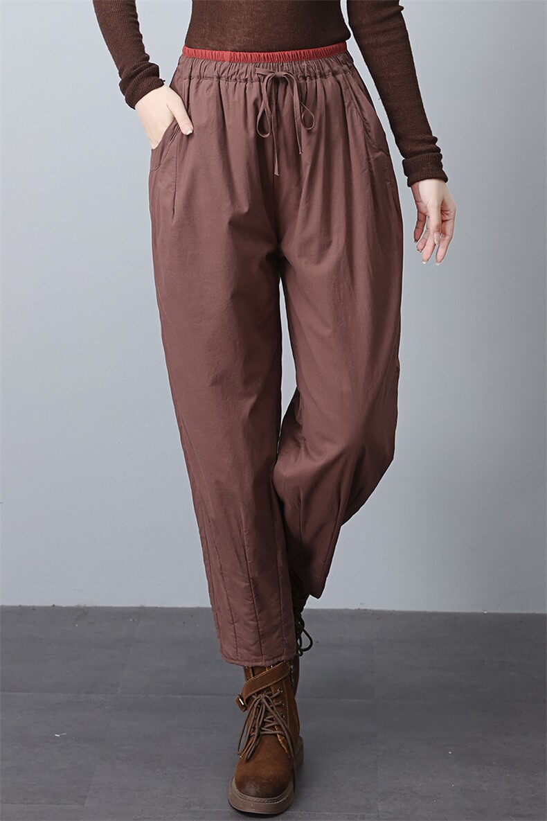 2023冬季新款夹棉加厚哈伦裤休闲棉裤,女装休闲裤,忆绮罗