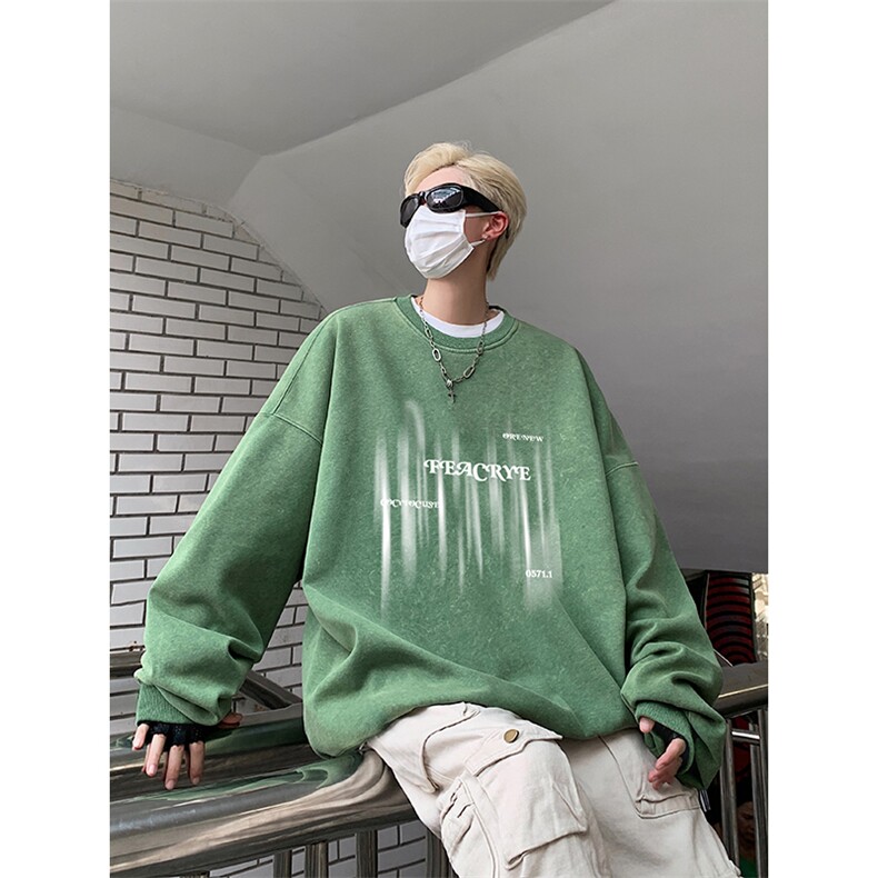 得物抖音高品质二开 360克重磅做旧炒雪花纯色圆领水洗卫衣 1502图片