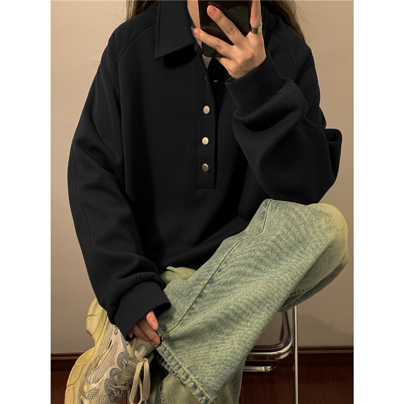 韩版男女同款翻领卫衣新款潮流纽扣式翻领运动卫衣HY630TP48控78,男装卫衣,电商A102B