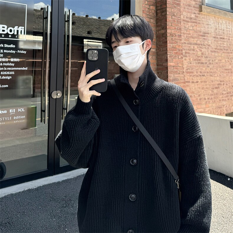 开衫毛衣美式慵懒风复古简约针织衫秋季长袖半高领HY615TP55,男装针织衫/毛衣,电商A102B