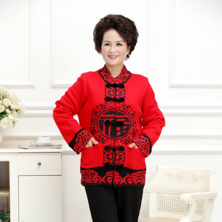 老年人唐装女奶奶喜庆老人生日婚宴寿星衣服妈妈秋冬红外套开衫，女装中老年女装，亚东羊绒制品