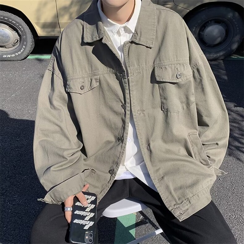 2023春秋冬工装外套男潮宽松复古美式翻领牛仔夹克上衣W4994-P58，男装大码男装，星座412-3