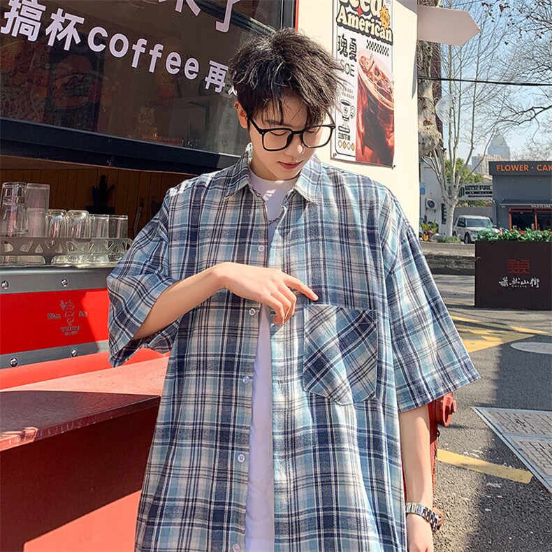 短袖衬衫男夏季新款格子磨毛衬衣DX002-特批26无差价,男装T恤,星座214-3