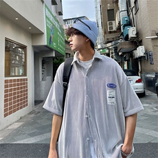 1港风情侣贴布衬衫大码M-5XL网红潮短袖衬衫男DCS7813P45控68，男装T恤，星座226-2
