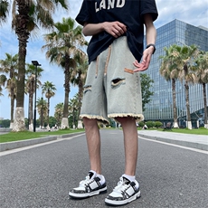 高品质夏款男牛仔短裤破洞渐变色裤贴标流苏宽松五分裤D0912P33，男装牛仔裤，星座1013-1