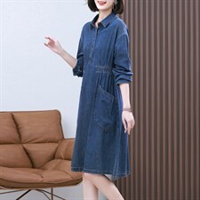 2023春季新款时尚气质翻领收腰显瘦休闲舒适牛仔连衣裙，女装连衣裙，丽影随形