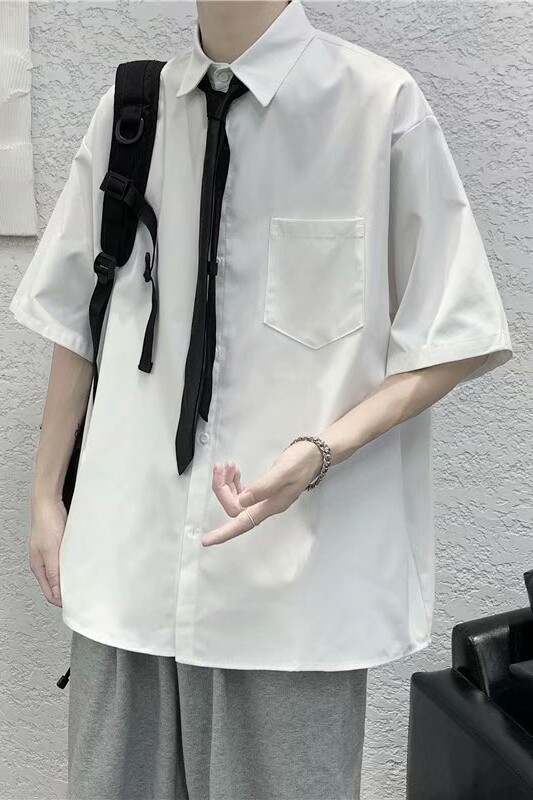 无领带夏季薄款短袖衬衫男港风宽松班服DK学院风衬衣C2002/P25,男装T恤,电商D202