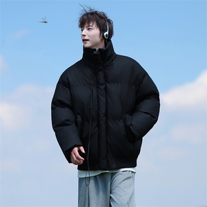 现货5W件冬季三防重磅硬挺boxy短款羽绒立领PU皮棉衣外套加厚棉服图片