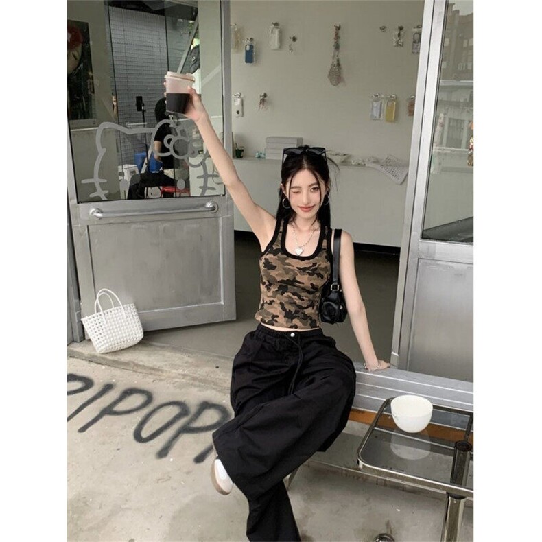 W9656-P28网图现货美式辣妹短款迷彩吊带背心女夏季内搭美背,男装背心/马甲,星座1608-2