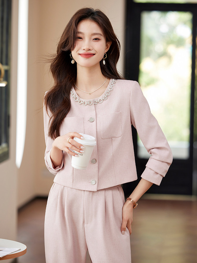 OL西服套装女长袖职业2025春秋季新款时尚韩版气质小香风两件套装,女装套装/套裙,时尚风爆