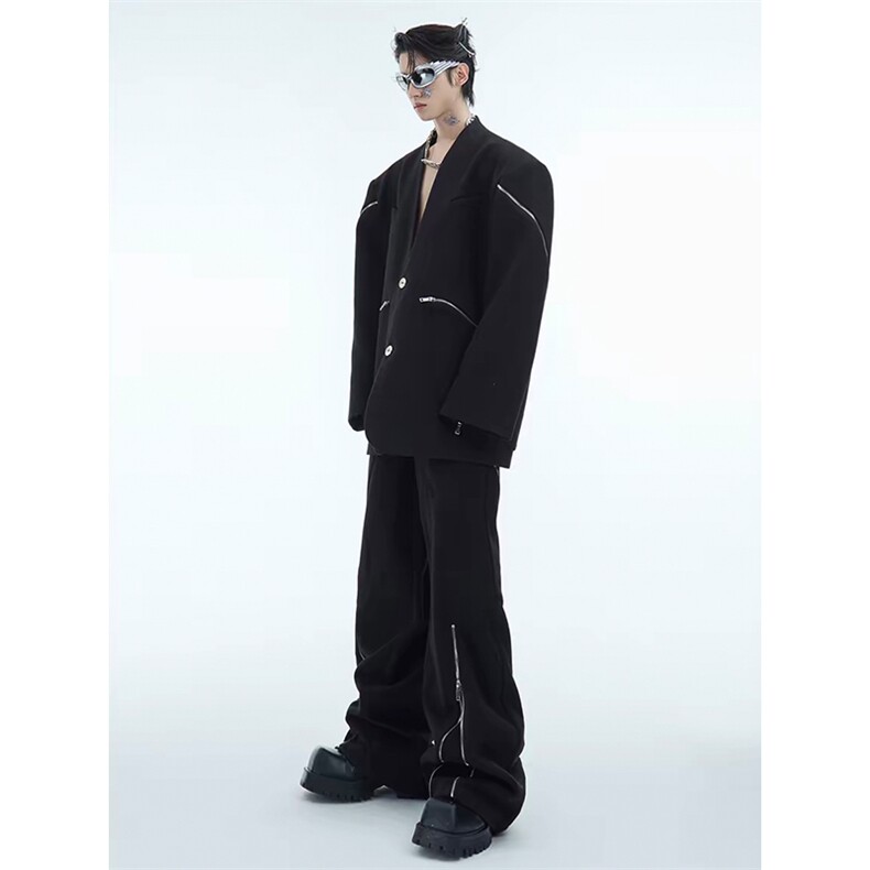 网图解构双拉链设计感无领休闲西服外套西装XF9013P145,男装西服套装,星座512-1（原513-3）