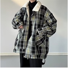 羊羔毛绒棉衣外套男潮牌秋冬加厚小香风格子情侣棉服TT8029P88，男装棉衣，星座1013-5
