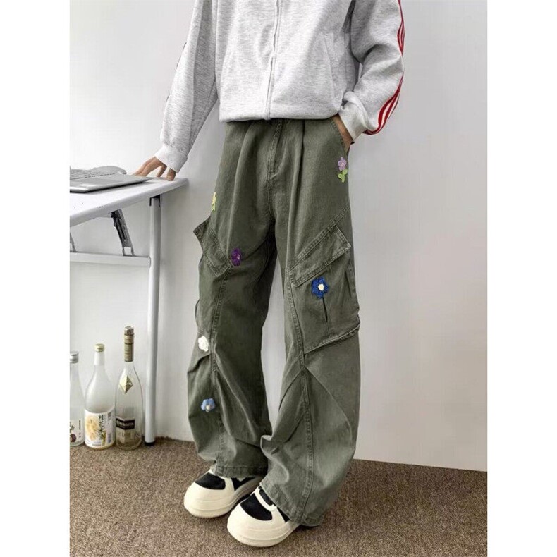 美式高街花朵刺绣重工水洗宽松直筒裤子男女情侣宽松牛仔裤NG126,男装牛仔裤,星座1116A（原606A-3）