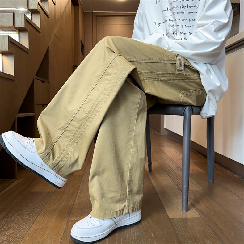 春秋新款黑色休闲长裤子纯棉男士阔腿工装裤K8011特P48,男装工装外套,电商D325